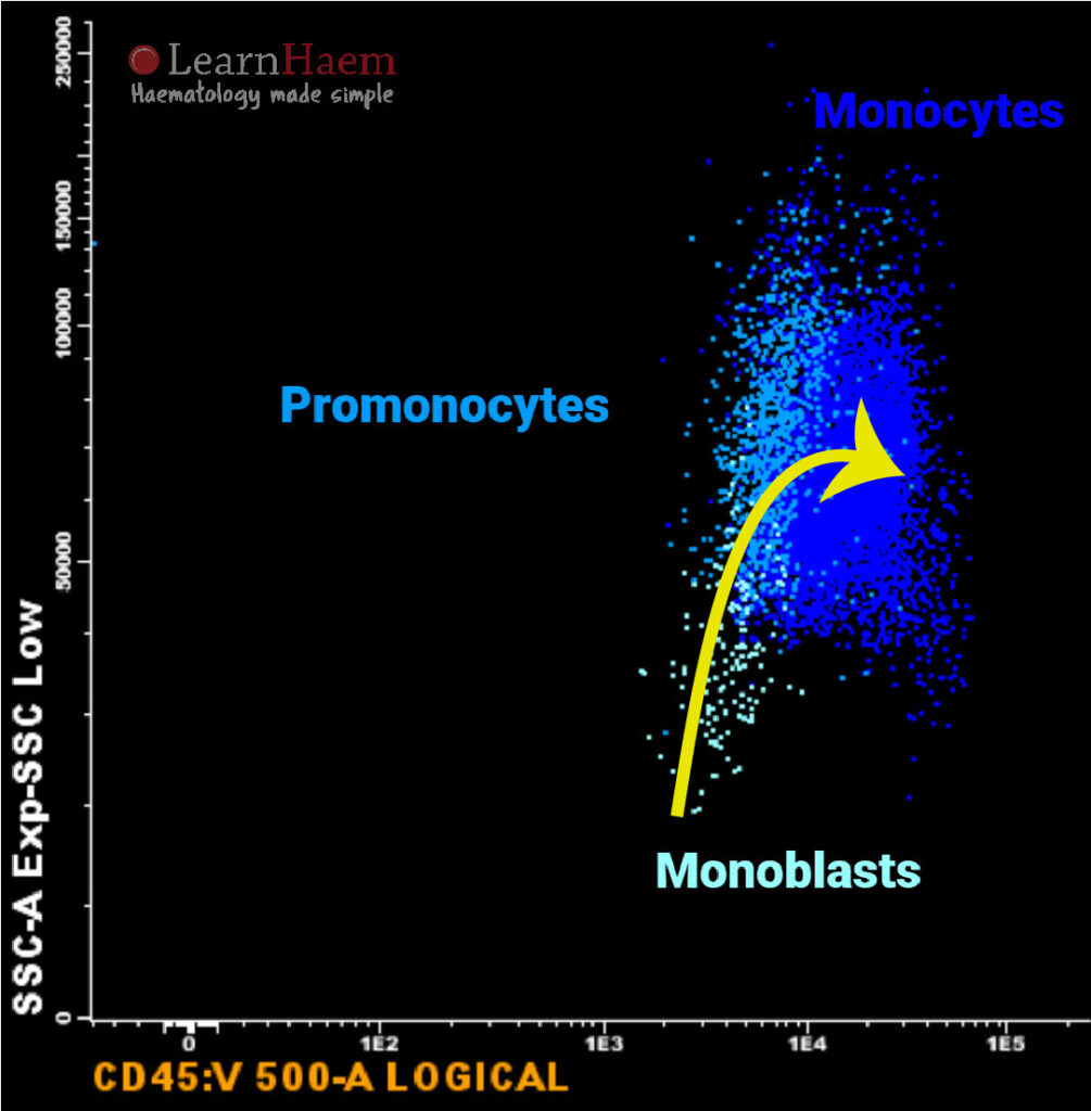 Flow Cytometry: Monocytic Maturation (Side Scatter and CD45)